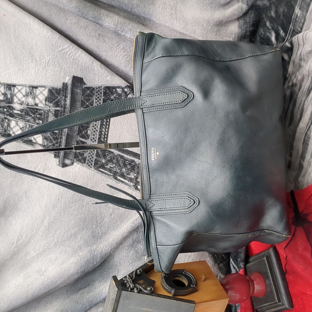 Fossil Dark Teal Leather Tote